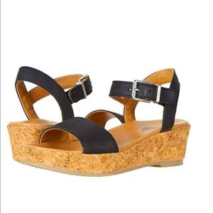 UGG Kids Black Sandals with Cork Wedge